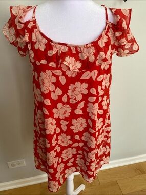 Abercrombie & Fitch Red Floral Off-Shoulder Shift Dress Sz S NWT